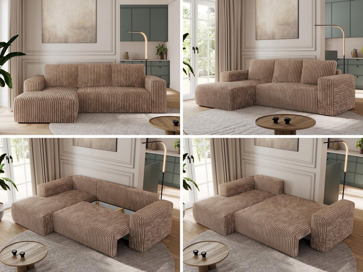 ECKSOFA TRENTINO L Braun Cord - Links - Schwarz/Braun, Kunststoff/Textil (266/164cm) - MKS