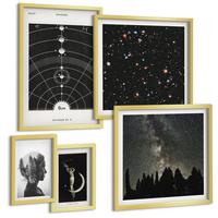 BILDER SET 5er Set - 50x50 cm & 20x30 cm & 40x60 cm Goldrahmen - Galaxie im Sonnensystem - Goldfarben, Kunststoff (40/60cm) - TULUP