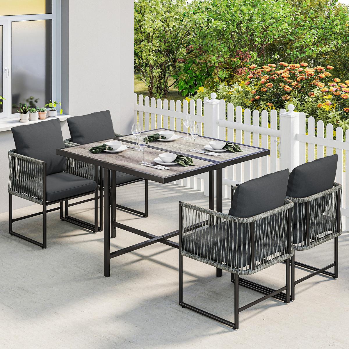 OUTDOOR-ESSGRUPPE 5er Set Stahl Kunststoff Grau - Dunkelgrau/Grau, Textil/Metall - Outsunny