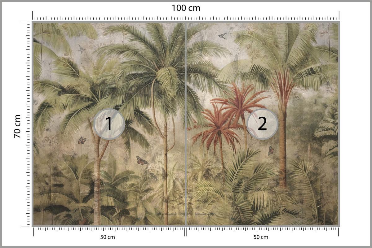 FOTOTAPETE Dschungel Tropische Pflanzen Beton Vintage 100x70 - Beige/Orange, Papier (100/70cm) - Muralo