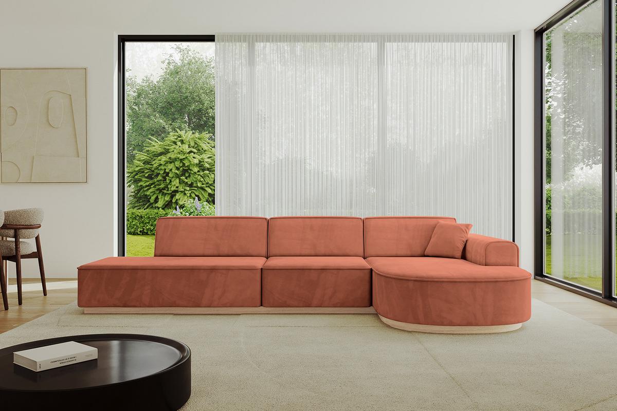 ECKSOFA Ottomane Rechts ARRIO-L2 - 328x171x83 cm Apricot - Koralle, Holzwerkstoff/Textil (328/171cm) - ALTDECOR