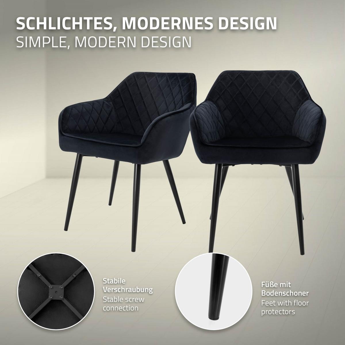 ESSZIMMERSTUHL 4er Set Schwarz Samt - Schwarz, Textil/Metall (63/80/60cm) - ML-DESIGN