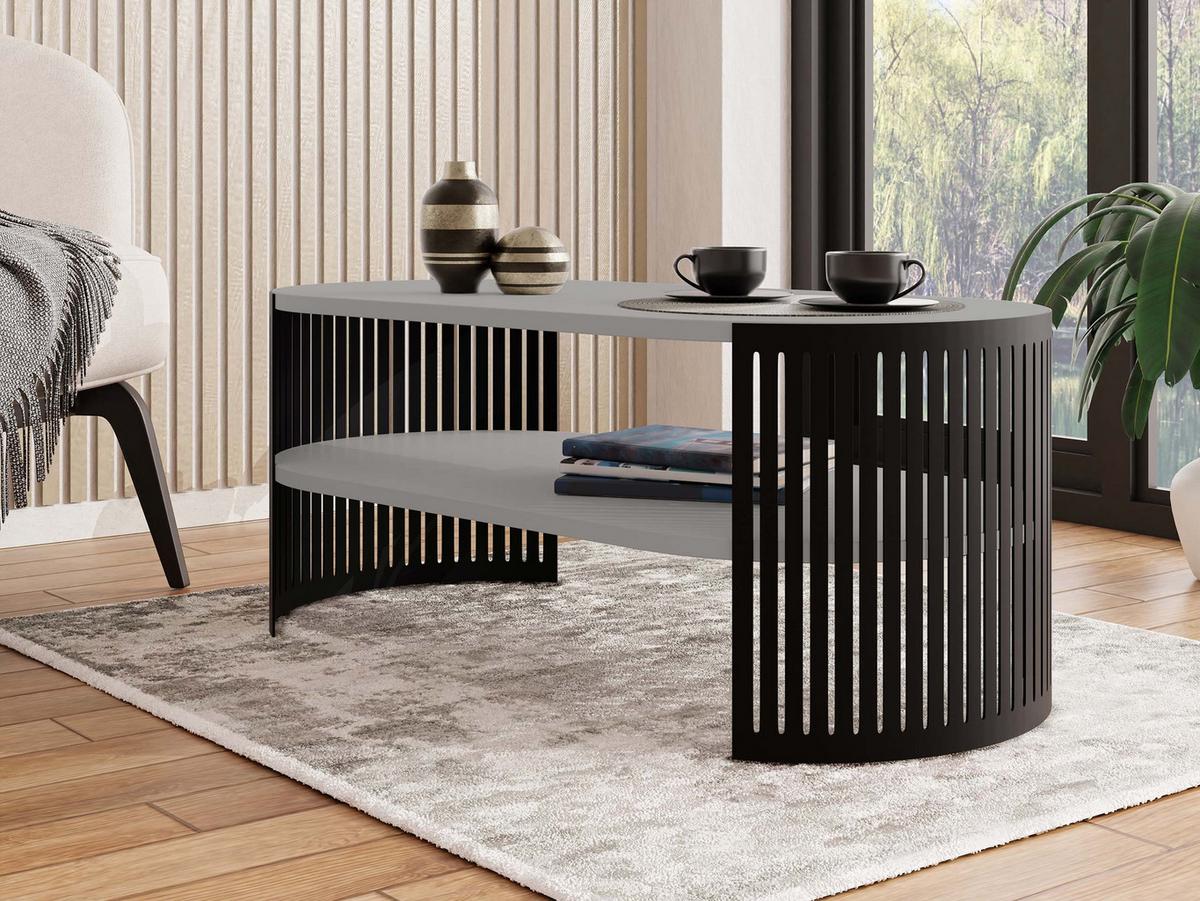 COUCHTISCH Fikoli Oval I - Schwarz/Grau, Holzwerkstoff/Metall (100/50/40cm) - MIRJAN24