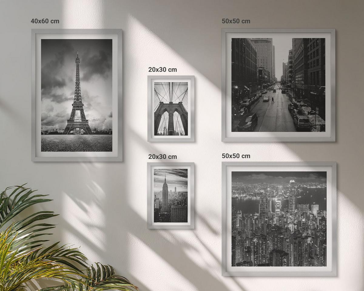 BILDER SET 5er Set - 50x50 cm & 20x30 cm & 40x60 cm Silberner Rahmen - Sommerstrände, Meereslandschaft - Silberfarben, Kunststoff (40/60cm) - TULUP