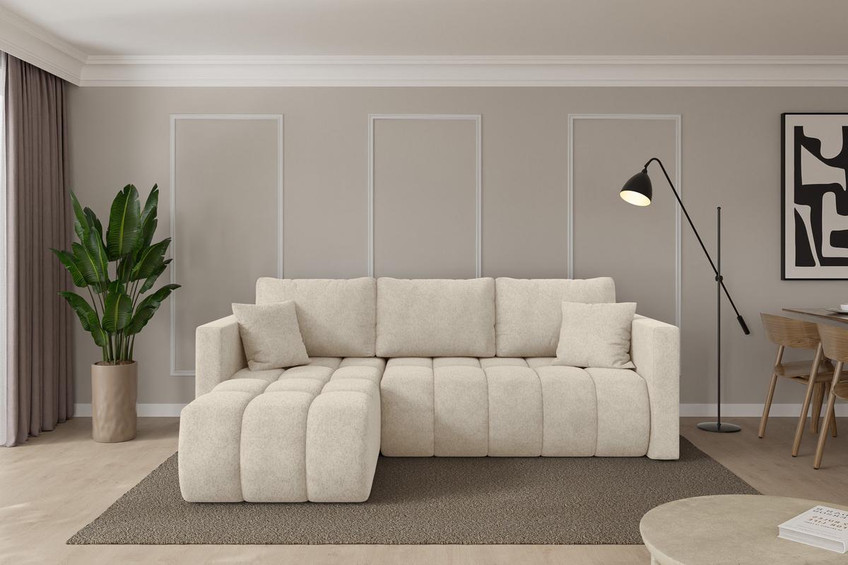 ECKSOFA mit Schlaffunktion Ottomane Links GARD-L 226x146x85 Creme Velours - Creme/Schwarz, Holzwerkstoff/Kunststoff (226/146cm) - ALTDECOR