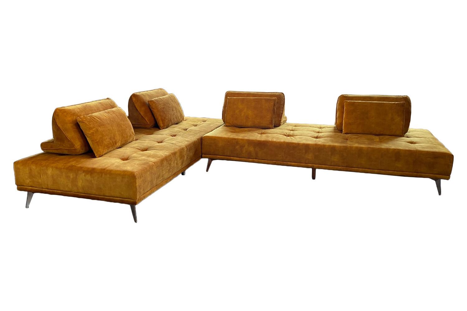 MODULSOFA WIOLO Braun Velvet - Silberfarben/Braun, Textil/Metall (350/80/240cm) - KAWOLA