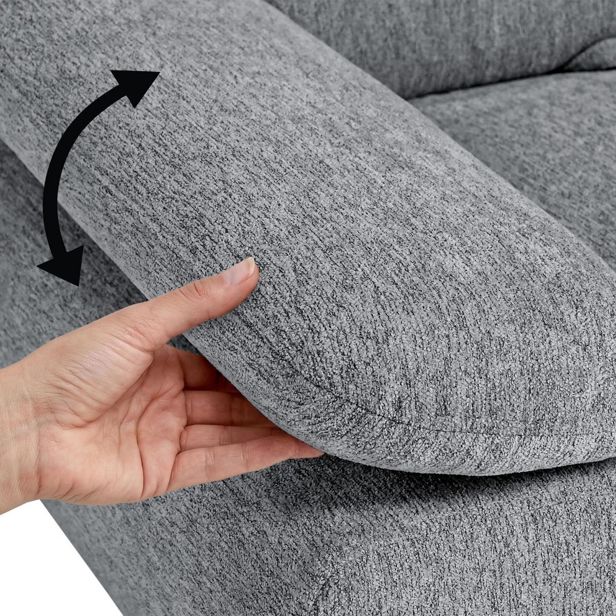 ECKSCHLAFSOFA Sora Mini mit verstellbaren Kopfstützen und Schlaffunktion, Chenille-Stoff, Grau, Links - Schwarz/Grau, Textil (285/190cm) - Beautysofa
