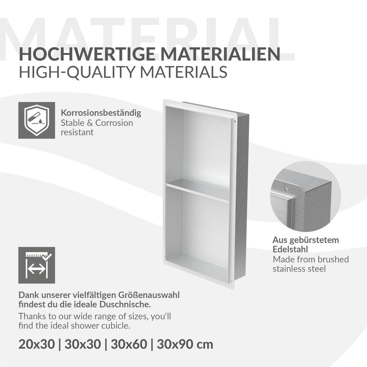 DUSCHNISCHE Silber 30/60 cm - Silberfarben, Metall (30/60/10cm) - LuxeBath