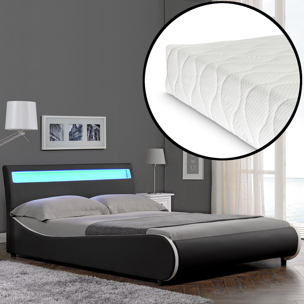 POLSTERBETT Valencia mit Matratze und LED-Beleuchtung - Schwarz, Textil (140/200cm) - Corium