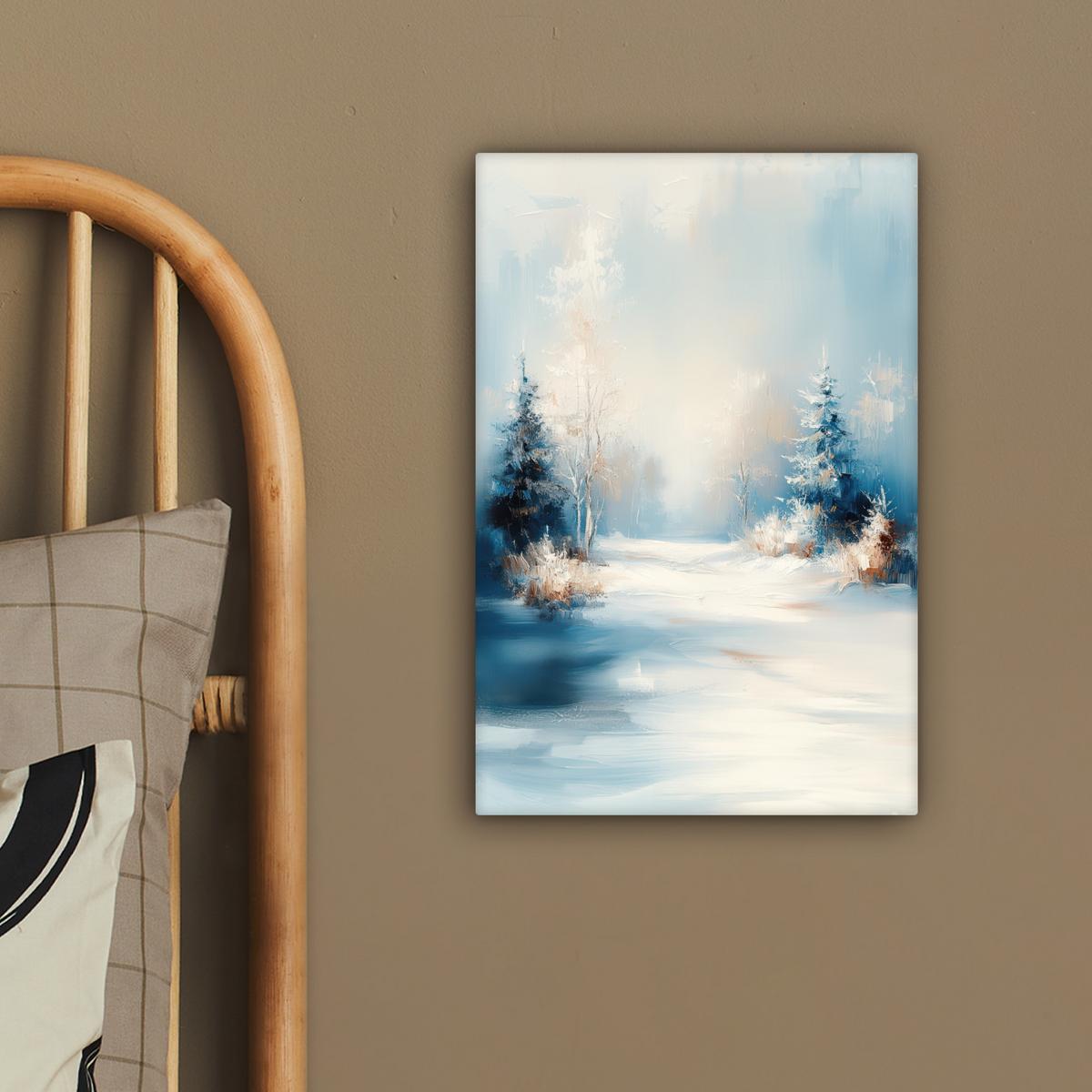 LEINWANDBILD Wald - Winter - Natur - Abstrakt - Schnee Deko Wohnzimmer 20x30 cm - Weiß, Textil (20/30cm) - MuchoWow