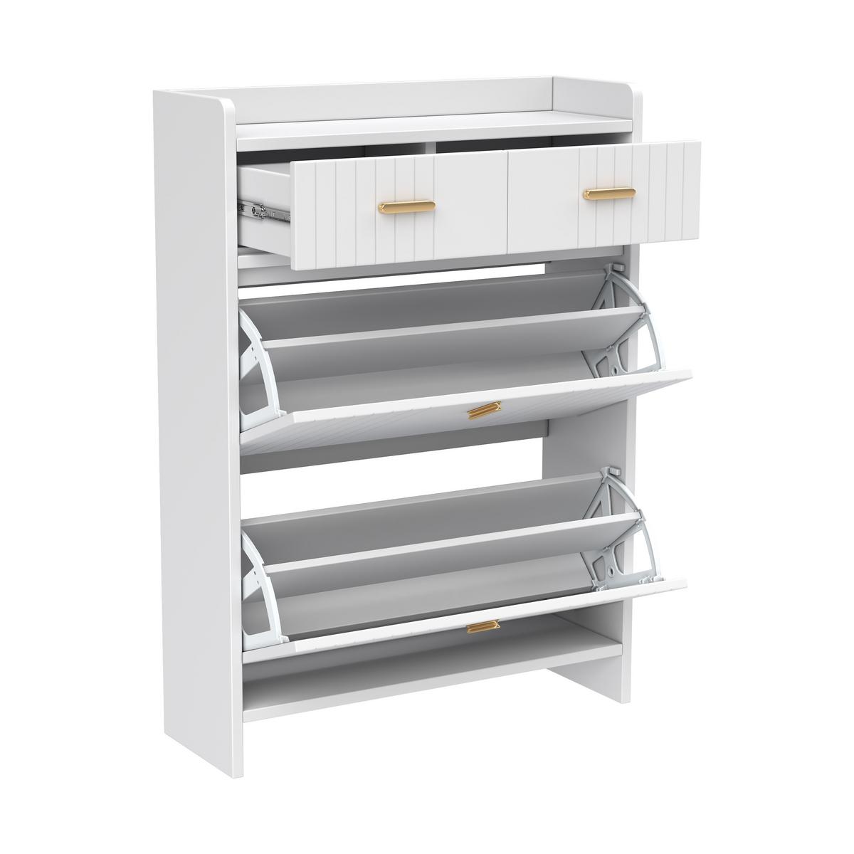 SCHUHSCHRANK Schmal mit 2 Klappfächern & Schubladen Modern - Weiß, Holzwerkstoff (75/108.5/24cm) - Urban Meuble