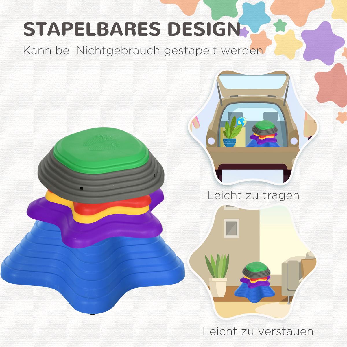 FLUSSSTEINE, 5-tlg. Balanciersteine für Kinder, Trittsteine bis 80 kg Belastbar - Multicolor, Kunststoff (36.5/16/36.5cm) - ZONEKIZ