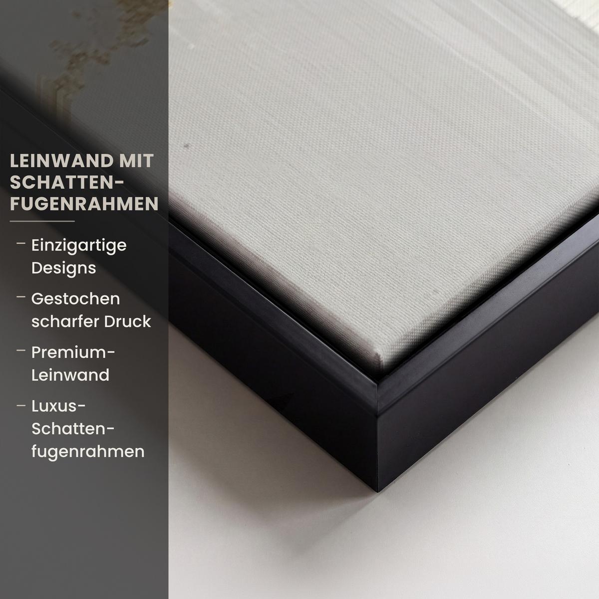 LEINWAND Bilder mit Rahmen - Gold - Rechtecke - Kreise - Abstrakt - 120x80 - Weiß, Textil (120/80cm) - MuchoWow