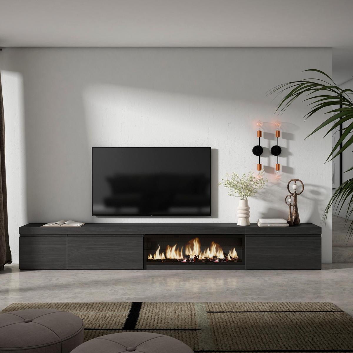 LOWBOARD Elektrokamin XXL, Schwarz, 317/35/45cm - Schwarz, Holzwerkstoff (317/45/35cm) - Skraut Home