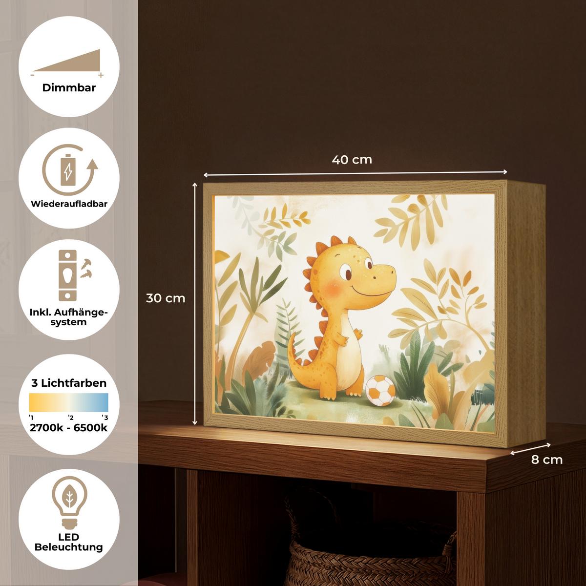 WANDLEUCHTE MIT AKKU Dino - Fußball - Orange 40x30 cm - Beige, Holzwerkstoff (40/30/8cm) - OnlyWow