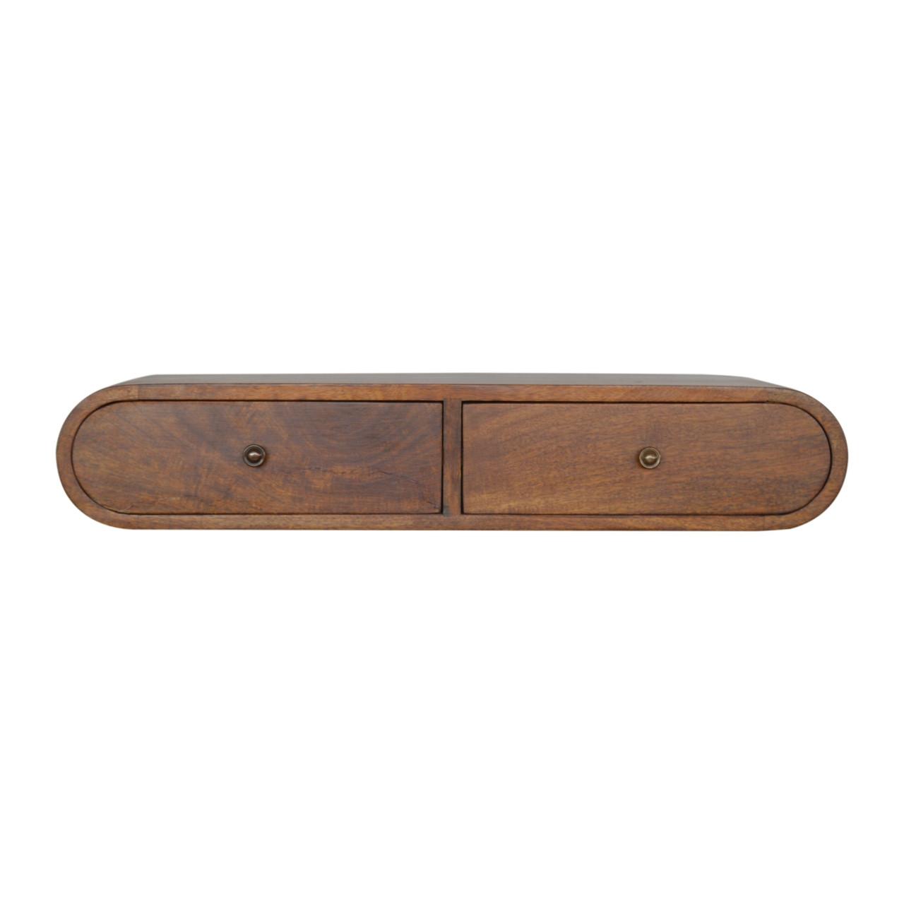 SCHWEBENDE KONZOLE im Kastanienholz-Finish,2 Schubladen, Braun - Messingfarben/Braun, Holz/Metall (80/15/32cm) - Artisan Furniture