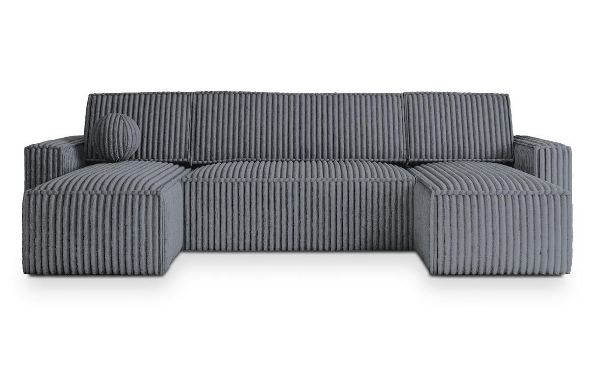 WOHNLANDSCHAFT PESANO T Grau Kordstoff mit Schlaffunktion - Grau, Holz/Kunststoff (306/85/140cm) - MASSENO