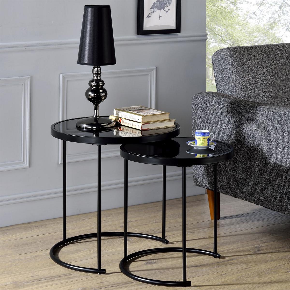COUCHTISCHSET LEYRE 2er Set schwarz - Schwarz, Glas (50/50/50cm) - IDIMEX