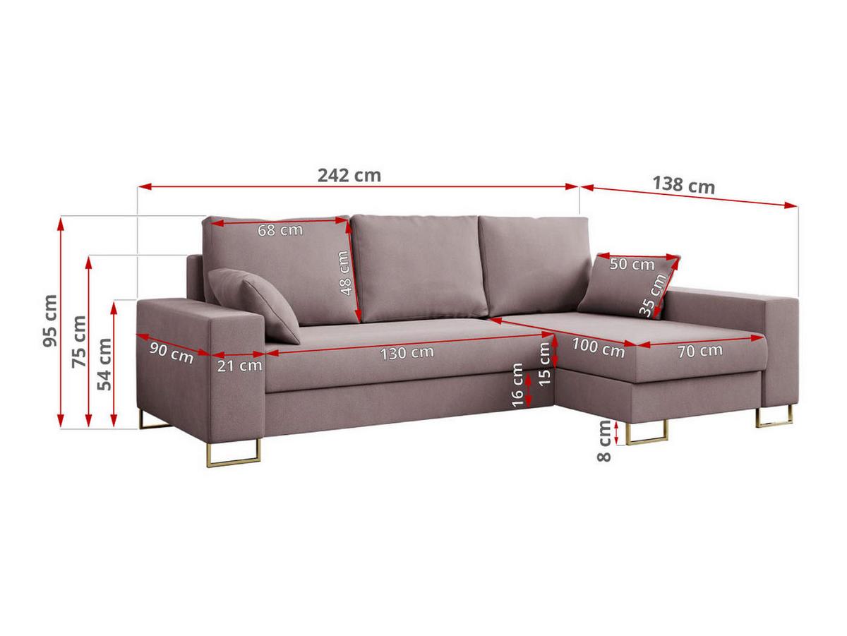 ECKSOFA Dorian Velvet Rosa - Goldfarben/Rosa, Textil/Metall (242/138cm) - MKS