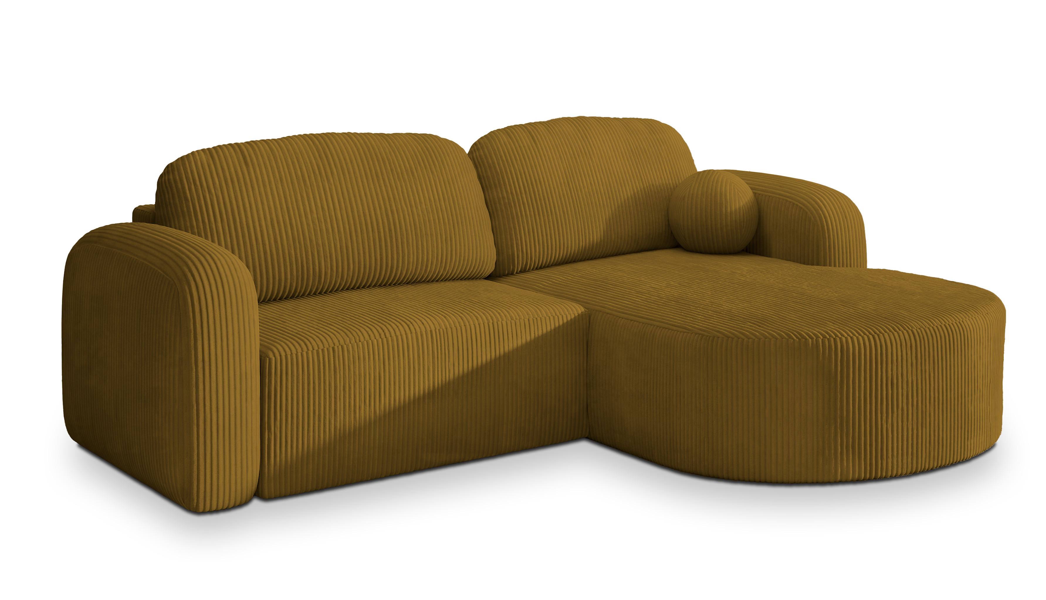 ECKSOFA AMILIA P R-S Gelb Kordstoff mit Schlaffunktion - Gelb, Holz (263/174cm) - MASSENO