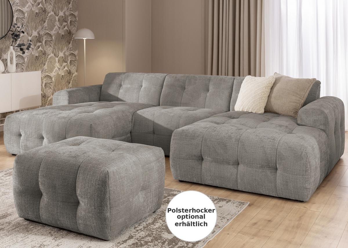WOHNLANDSCHAFT in U-Form mit raffinierten Steppungen, 6-Sitzer, Wellenunterfederung, B323/T161/H79 cm, Chenille-Bezug in Braun Taupe / 21050 - Taupe/Greige, Kunststoff/Textil (323/79/161cm) - luma-home