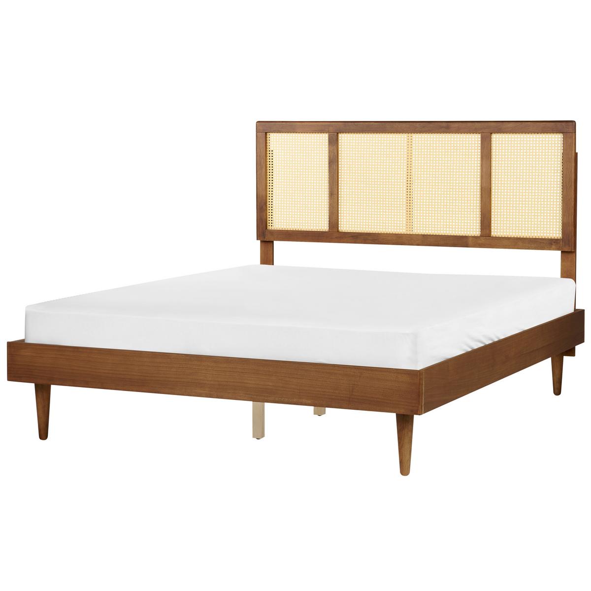 BETT mit LED 160/200 Gummibaumholz Braun Auray - Braun, Holz (160/200cm) - Beliani