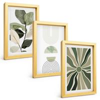 BILDER SET 3er Set - 20x30 cm Goldrahmen - Pflanzenmotive, Geometrie, Grün - Goldfarben, Kunststoff (20/30cm) - TULUP