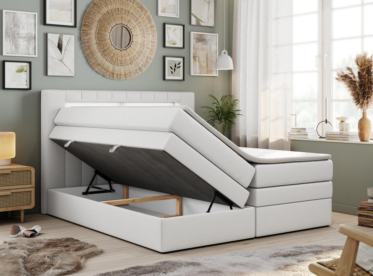BOXSPRINGBETT GOLD-5 KING LED 120/200 Weiß Kunstleder - H4 - Weiß, Holz/Textil (120/200cm) - MKS