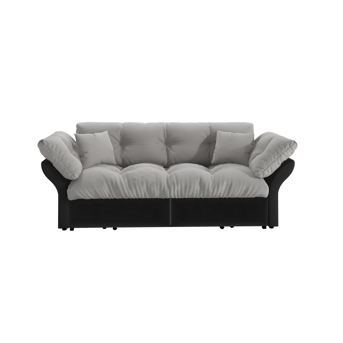 SCHLAFSOFA aus Velours im Tufting-Design, 3-in-1 Funktion und Queen-Size Bett - Hellgrau, Textil (190/91/85cm) - Urban Meuble