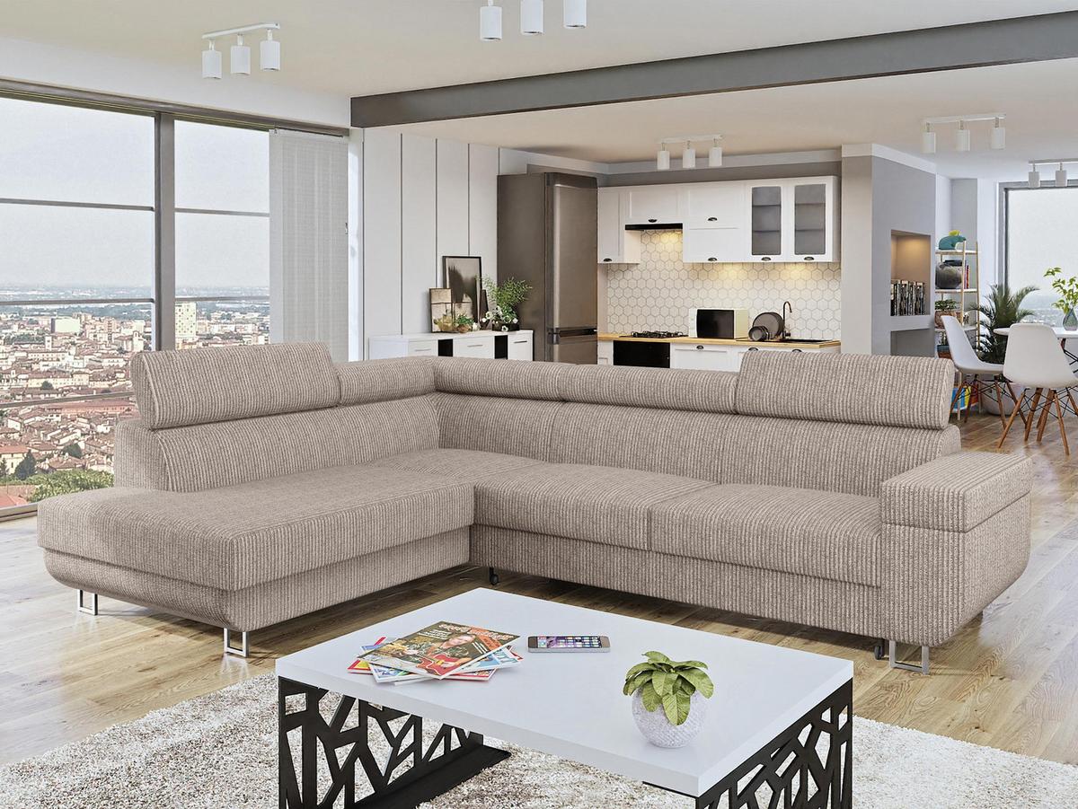 ECKSOFA Fonti Cord, Seite: Links - Naturfarben, Holz/Textil (253/188cm) - MIRJAN24