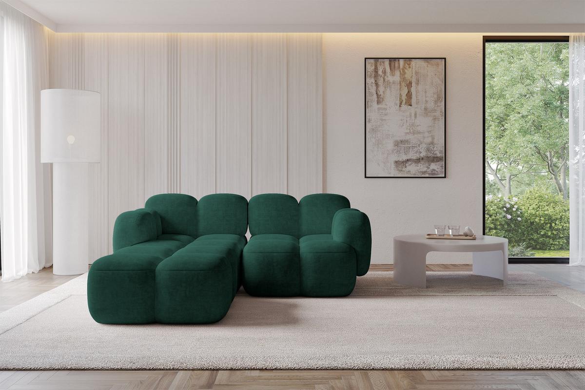ECKSOFA modulares Sofa Links Miko-L1 214x205x75 Grün Velours - Schwarz/Grün, Holzwerkstoff/Kunststoff (214/205cm) - ALTDECOR