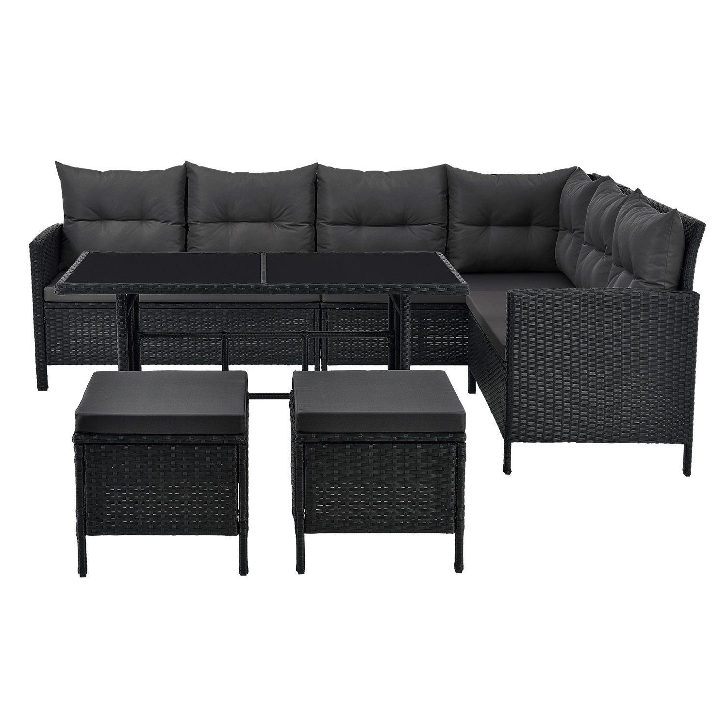 LOUNGEGARNITUR Manacor schwarz, dunkelgrau - Dunkelgrau, Kunststoff/Metall - Juskys