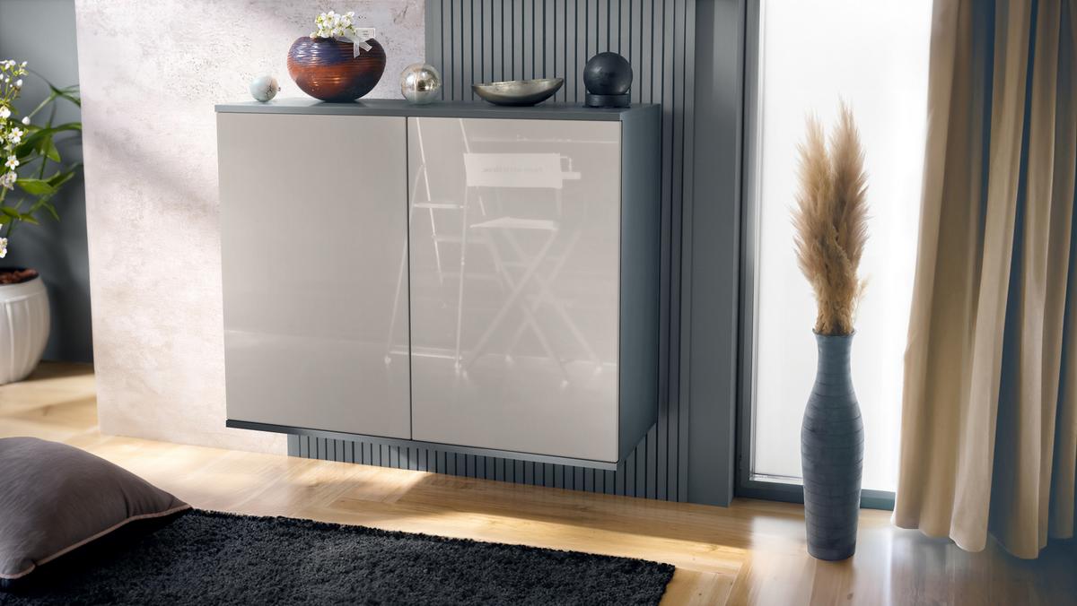 KOMMODE Skadu Sandgrau Hochglanz - Sandfarben, Holzwerkstoff (92.5/73.5/35cm) - Vladon