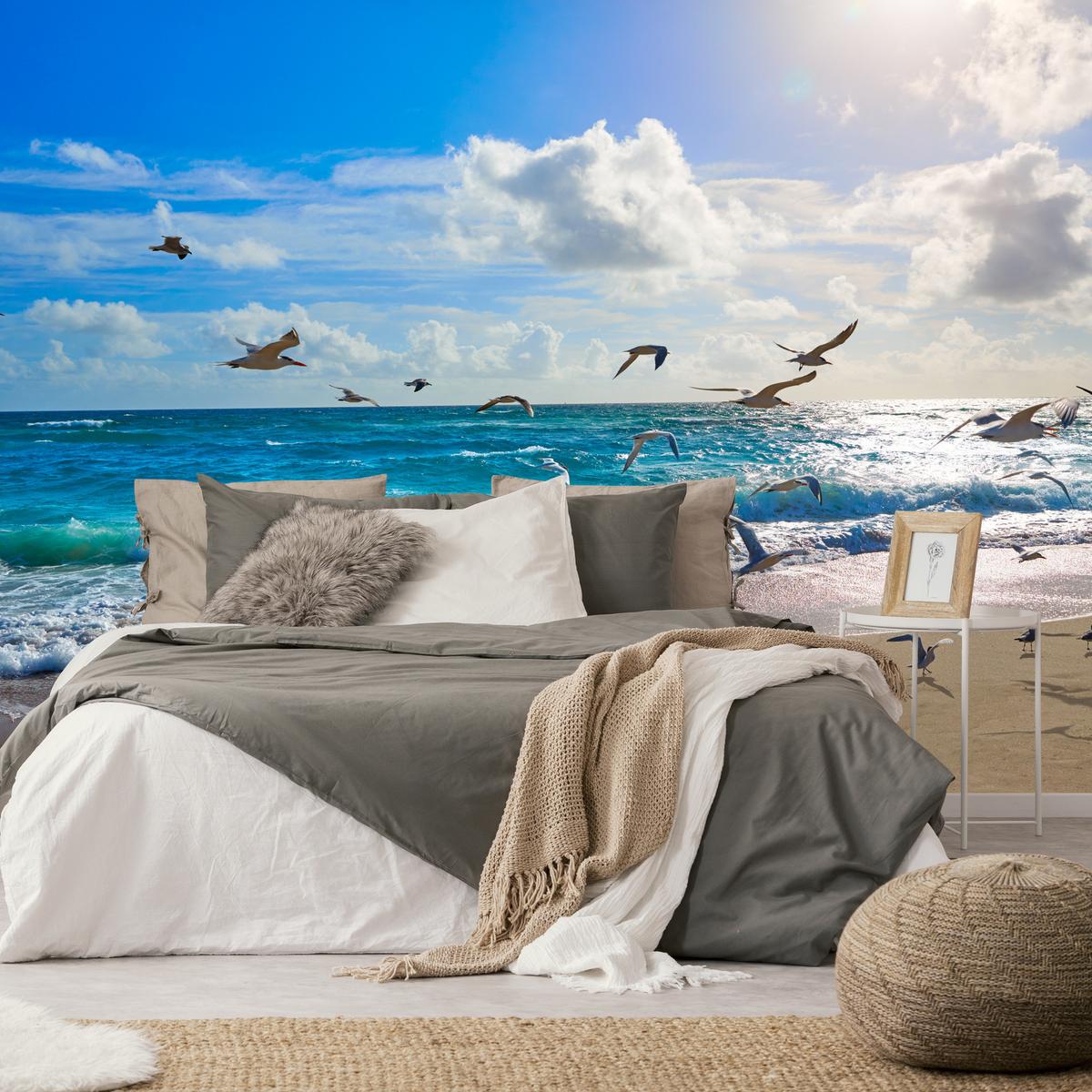 FOTOTAPETE Meer Strand Natur Landschaft 3D 450x315 - Blau/Beige, Papier (450/315cm) - Muralo