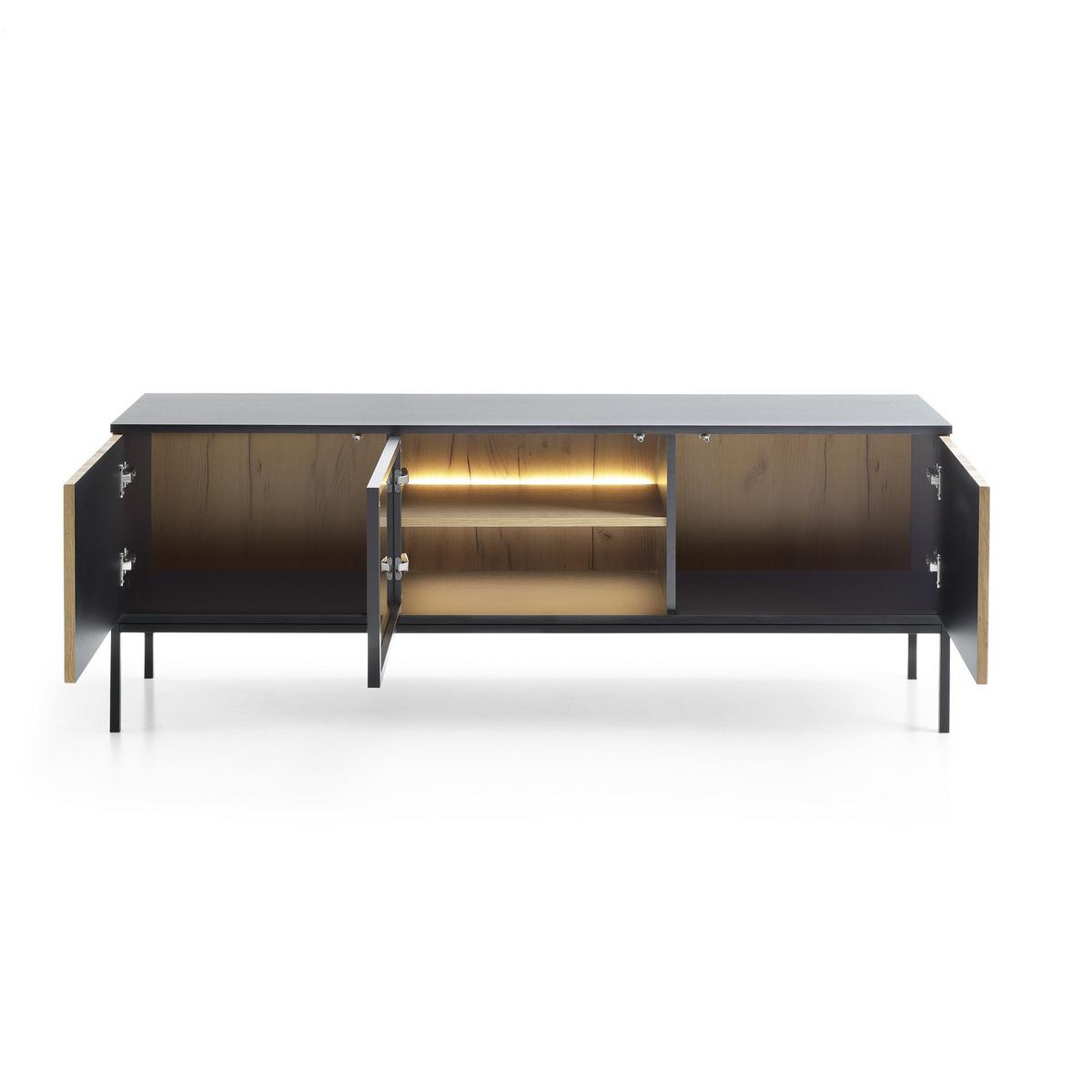 LOWBOARD SENTIERO 154x39x56 cm mit 3 Türen Schwarz - Eiche Wotan/Schwarz, Holzwerkstoff (154/56/39cm) - MASSENO