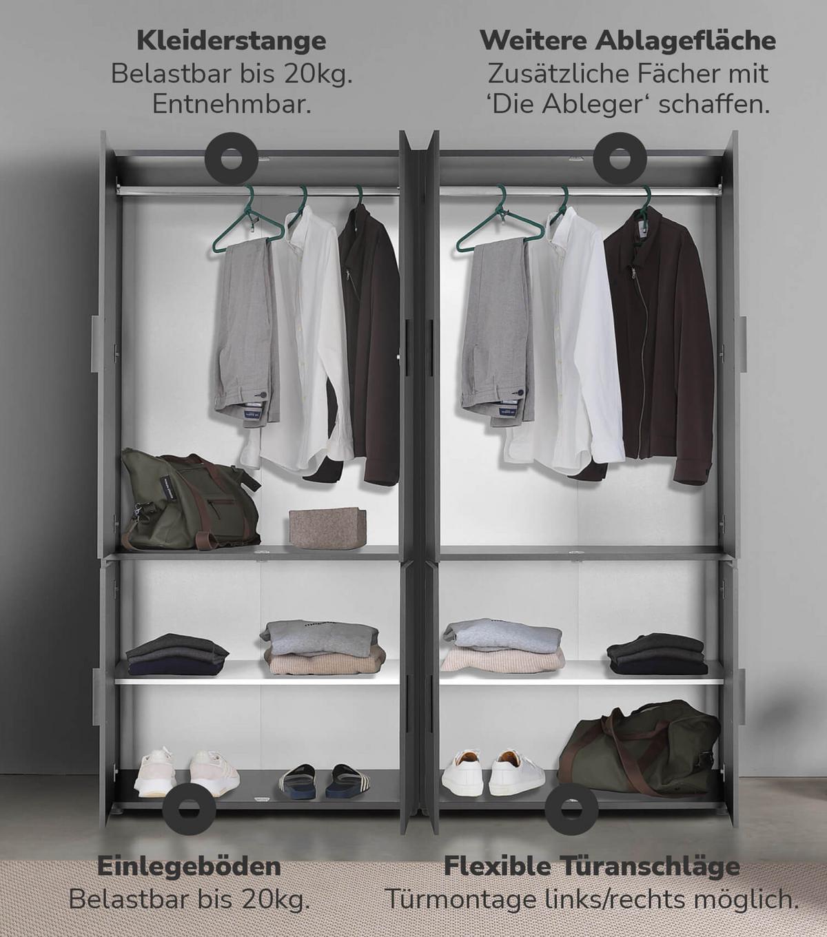 KLEIDERSCHRANK Der Grenzenlose - Anthrazit, Holzwerkstoff (180/187/58cm) - Mokebo