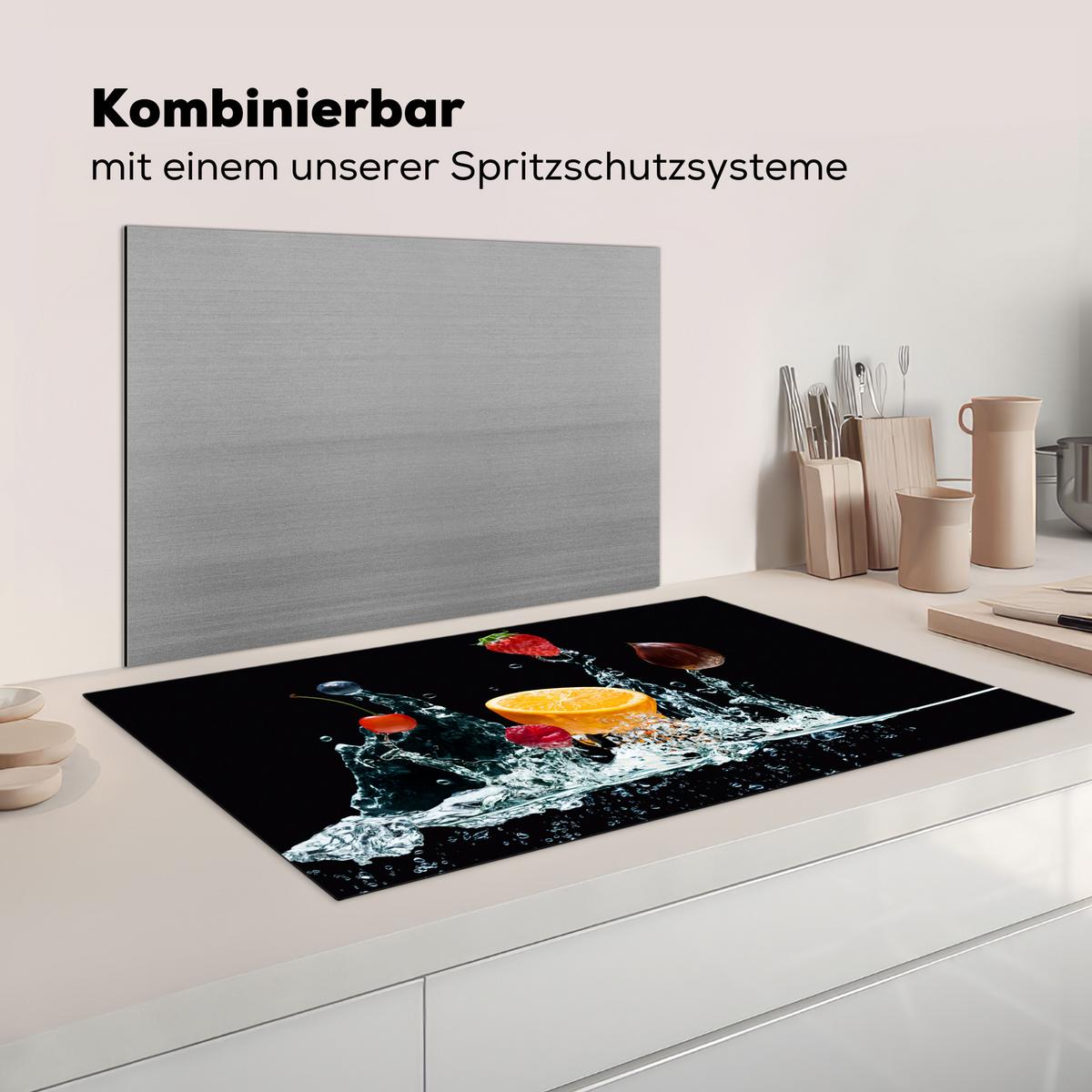 HERDABDECKPLATTE Wasser - Obst - Orange - Erdbeere - Kirsche - Schwarz Ceranfeldabdeckung 90x52 cm - Orange, Kunststoff (90/52/0.2cm) - MuchoWow