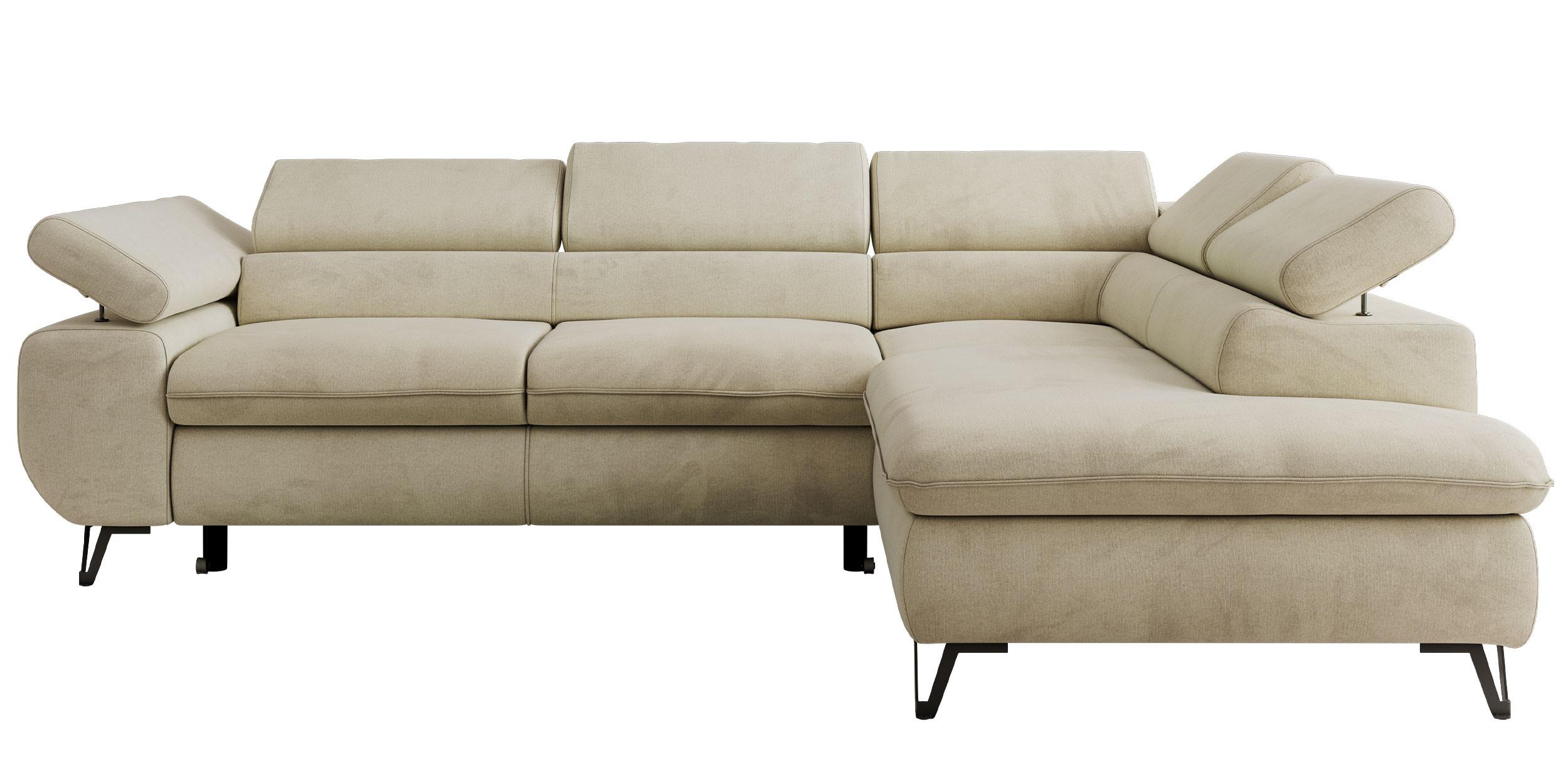 ECKSOFA PABLO L Beige Velvet - Rechts Seite mit Visco Topper - Beige/Schwarz, Textil/Metall (273/208cm) - MKS