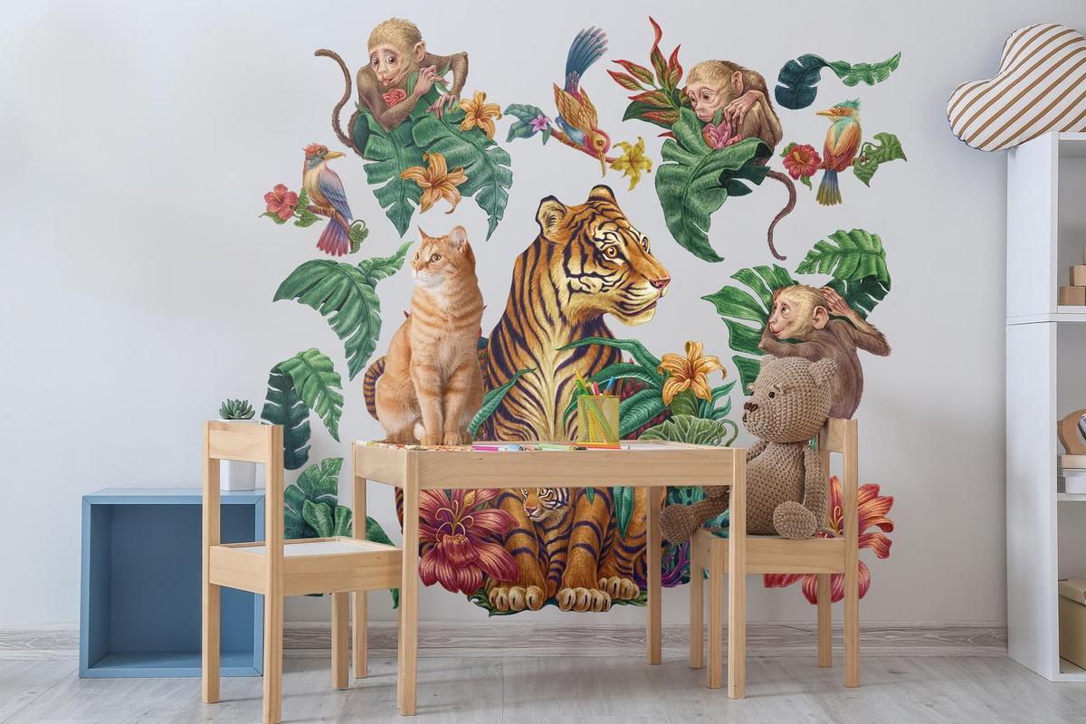 WANDAUFKLEBER 80x105cm - Dschungelsafari - Multicolor, Kunststoff (80/105/0.1cm) - Wallfluent