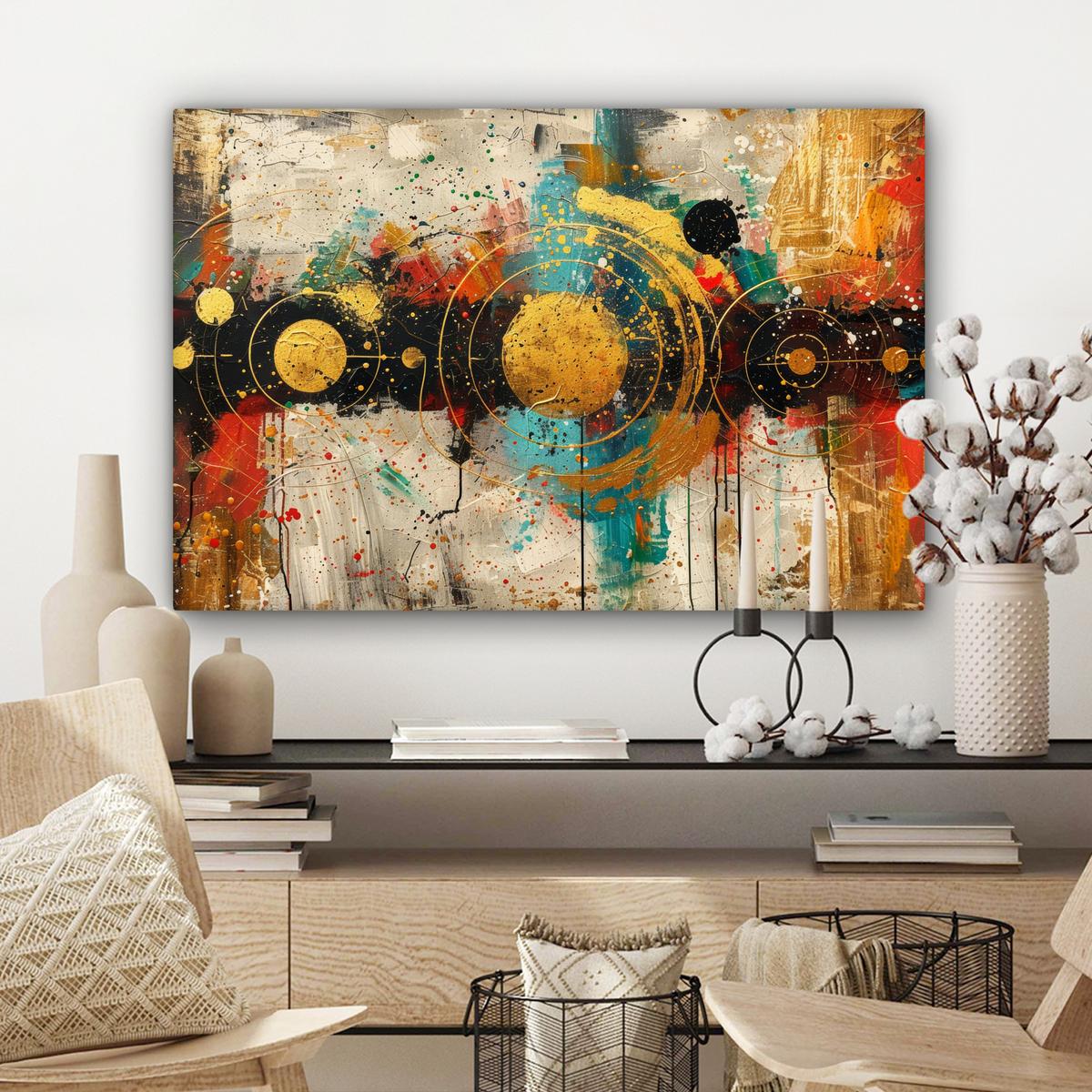 LEINWANDBILD Abstrakt - Kunst - Gold - Modern Gemälde 60x40 cm - Multicolor, Textil (60/40cm) - MuchoWow