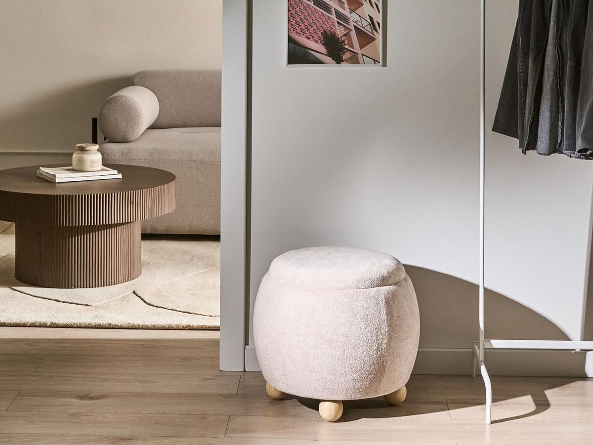 POUF mit Stauraum Bouclé Hellbeige Annabella - Beige, Textil (40/42/40cm) - Beliani