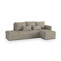 ECKSOFA LUMARI R-S Beige Plüsch-Stoff mit Schlaffunktion - Beige, Holz (262/143cm) - MASSENO