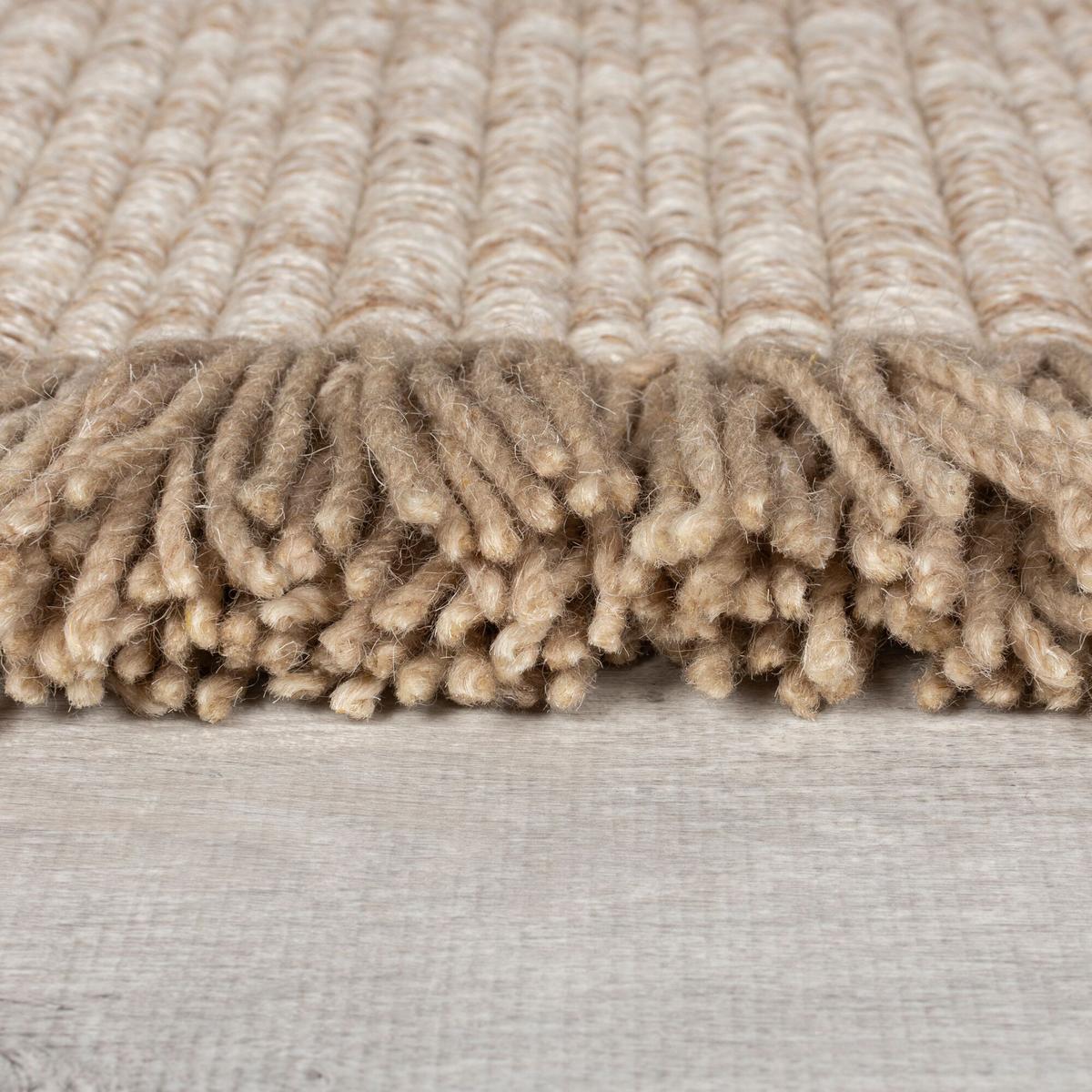 WOLLTEPPICH handgewebt mit Fransen BOYNE, im Landhaus-Stil, Beige, 200 x 290 cm - Beige, Textil (290/200cm) - KADIMA DESIGN