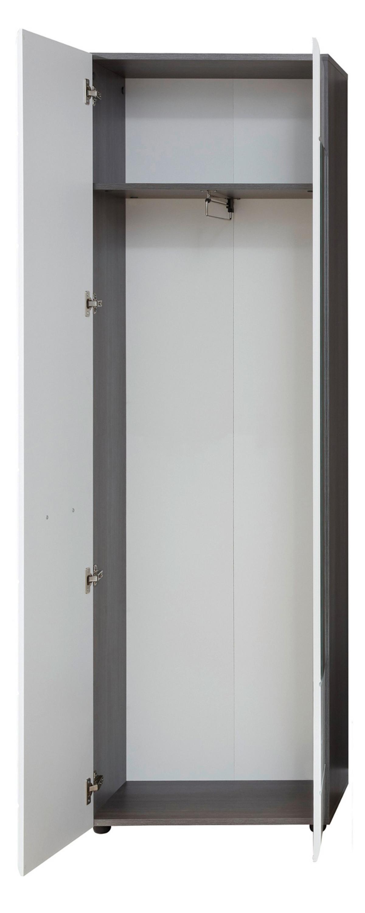 GARDEROBENSCHRANK weiß Hochglanz, grau 60 x 191 cm, Flurschrank mit Spiegel - Weiß Hochglanz/Silberfarben, Glas/Holzwerkstoff (60/191/35cm) - Top.Furn