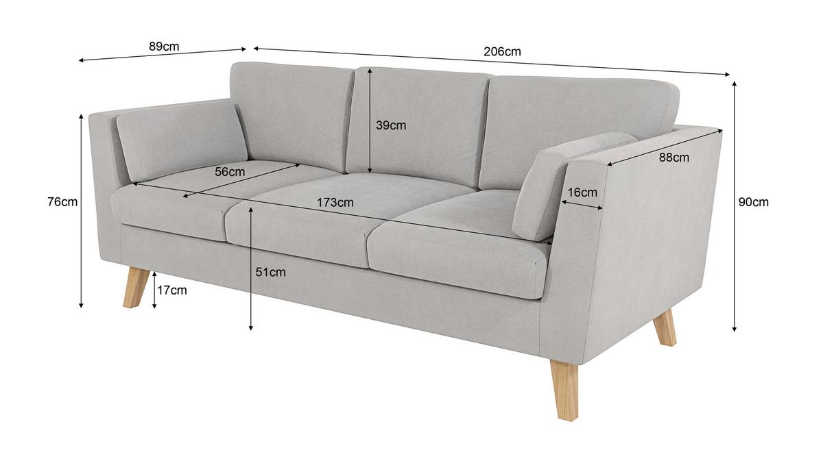 3-SITZER-SOFA Mario Silber Microfaser - Hellbraun/Silberfarben, Holz/Buchenholz (206/90/89cm) - S-Style Möbel
