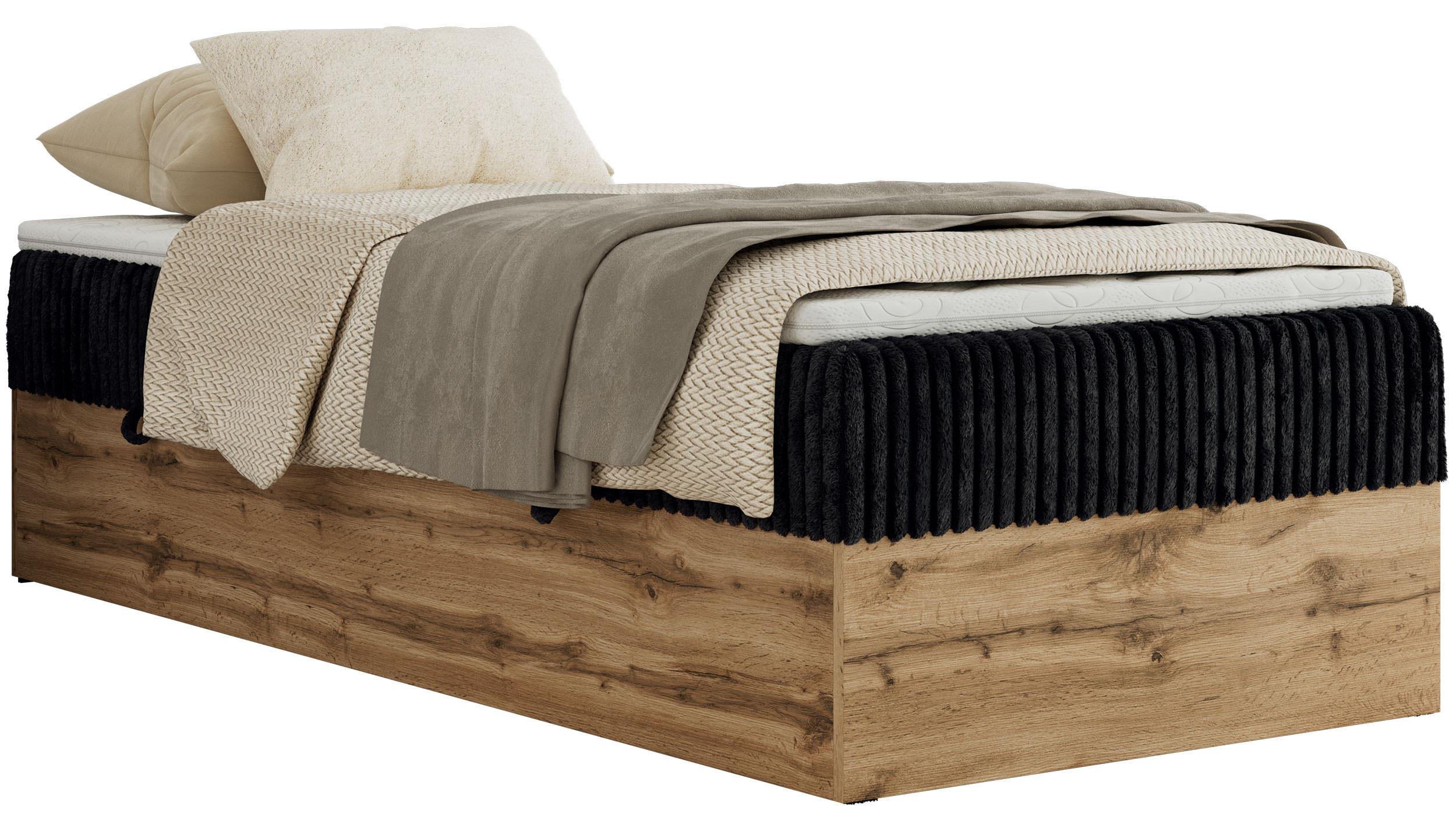 BOXBETT WOOD ZERO 90/200 - Schwarz Cord - H3 - Topper T25 - Schwarz, Textil (90/200cm) - MKS