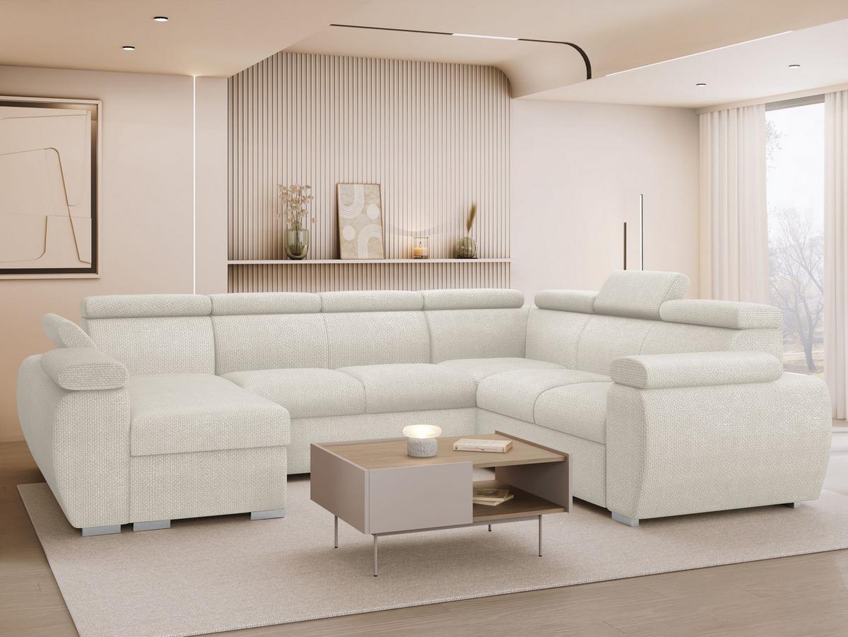 WOHNLANDSCHAFT Boston U, Seite: Links - LC+2P+R+2R - Chromfarben/Creme, Holz/Textil (325/98/260cm) - MIRJAN24