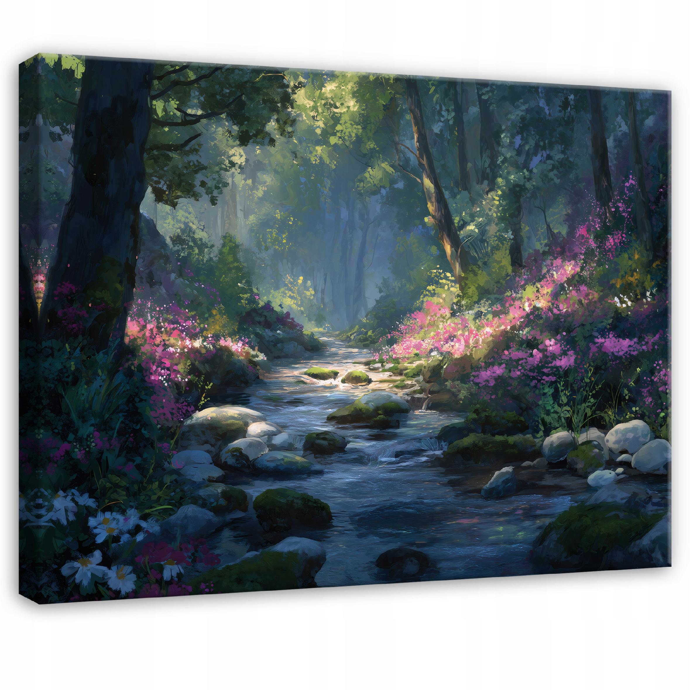 LEINWANDBILD Wald Fluss Grün 60x40 cm - Multicolor, Holzwerkstoff (60/40cm) - Wallarena