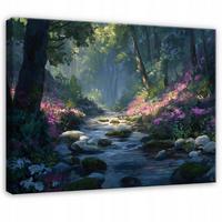 LEINWANDBILD Wald Fluss Grün 60x40 cm - Multicolor, Holzwerkstoff (60/40cm) - Wallarena