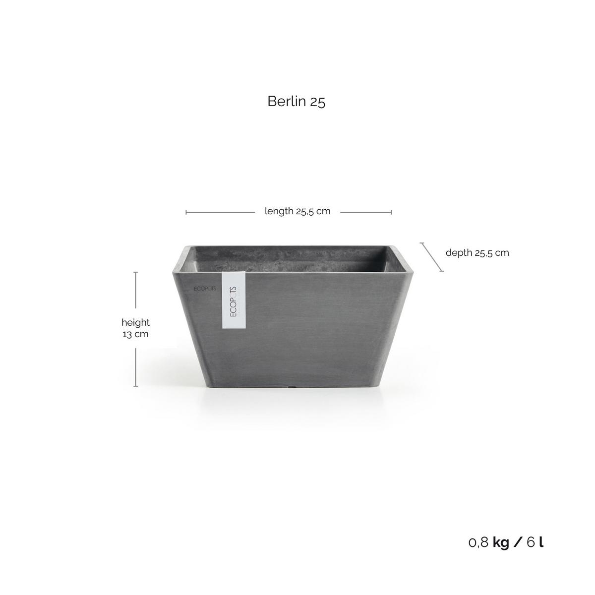 BLUMENTOPF Berlin 25,5/25,5/13 cm Grau - Grau, Kunststoff (25.5/13cm) - Ecopots